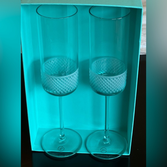 Tiffany & Co. Other - Tiffany&Co. Diamond point blue champagne glass, set of 2